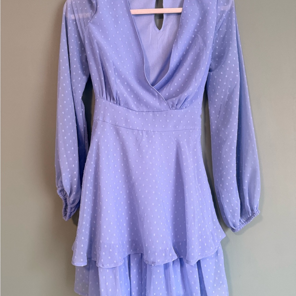 Japna Light Blue Tiered Mini Dress with Waist Tie